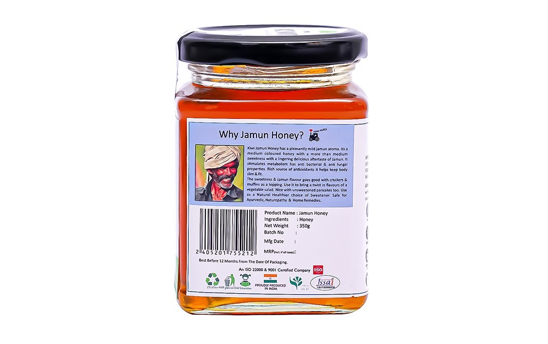 Kiwi Kisan Window Raw Jamun Honey    Glass Jar  350 grams